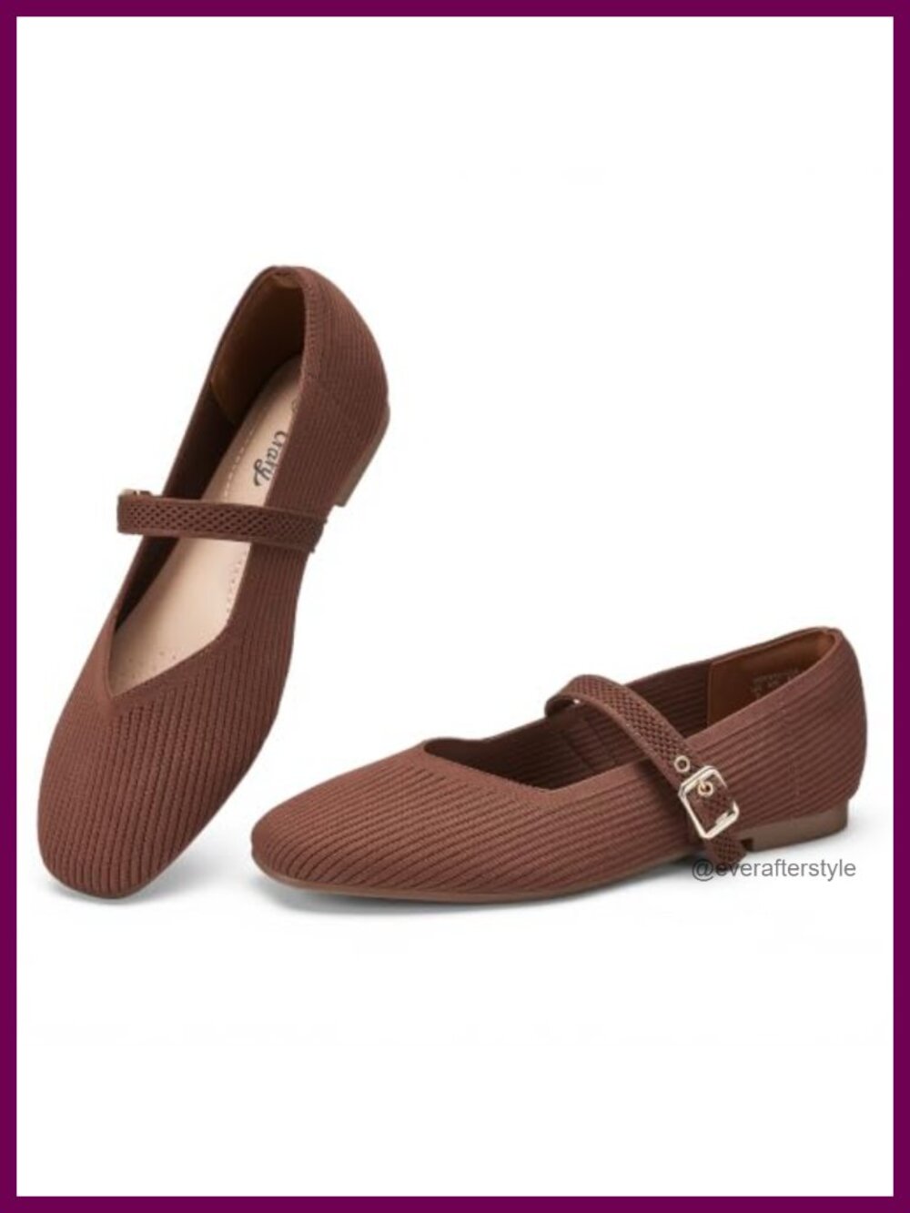 Mary Jane Flats Square Toe Knit Adjustable Strap Comfortable Women's